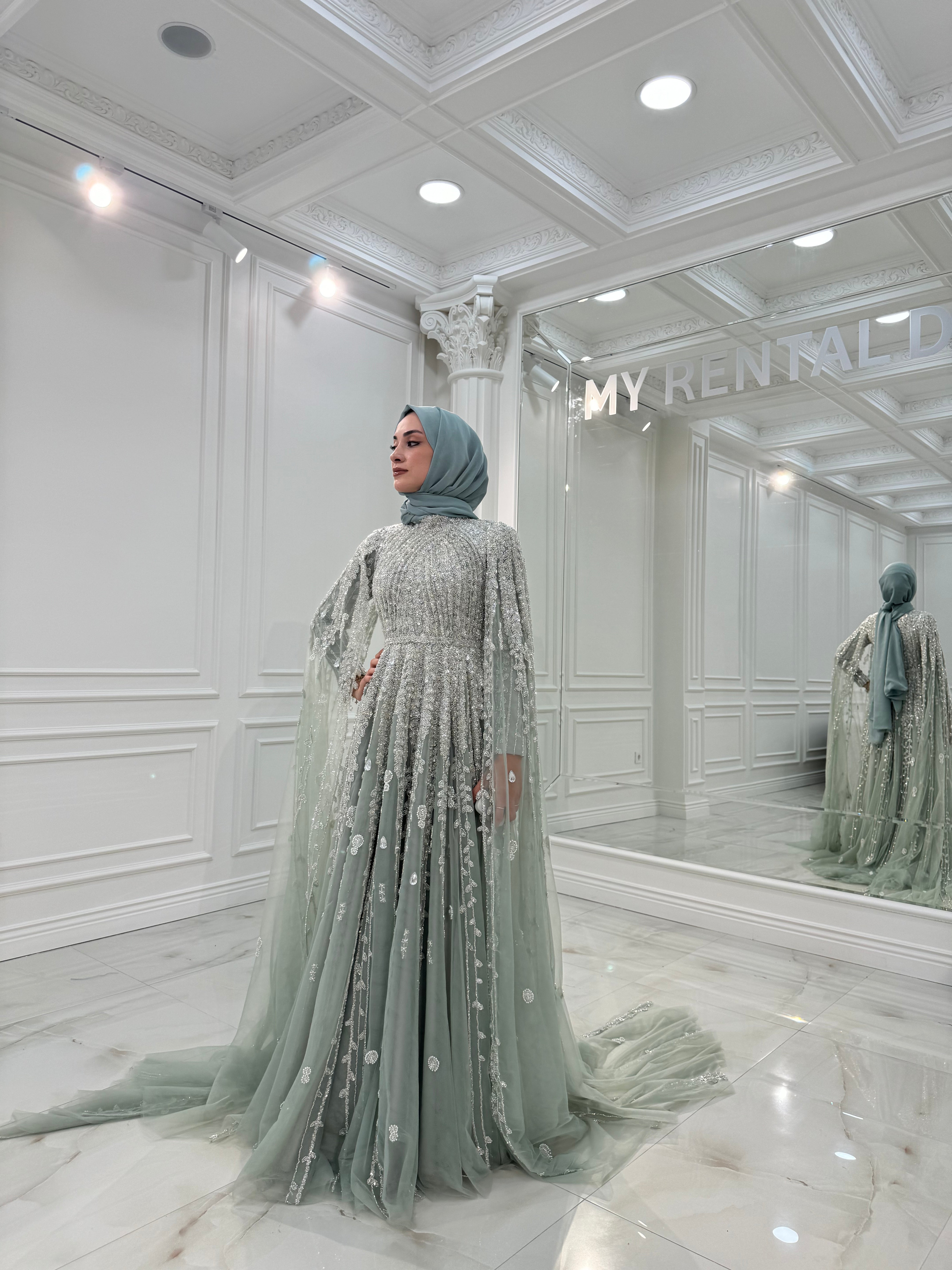 Bella Mint Pelerinli Elbise - MyRentalDress
