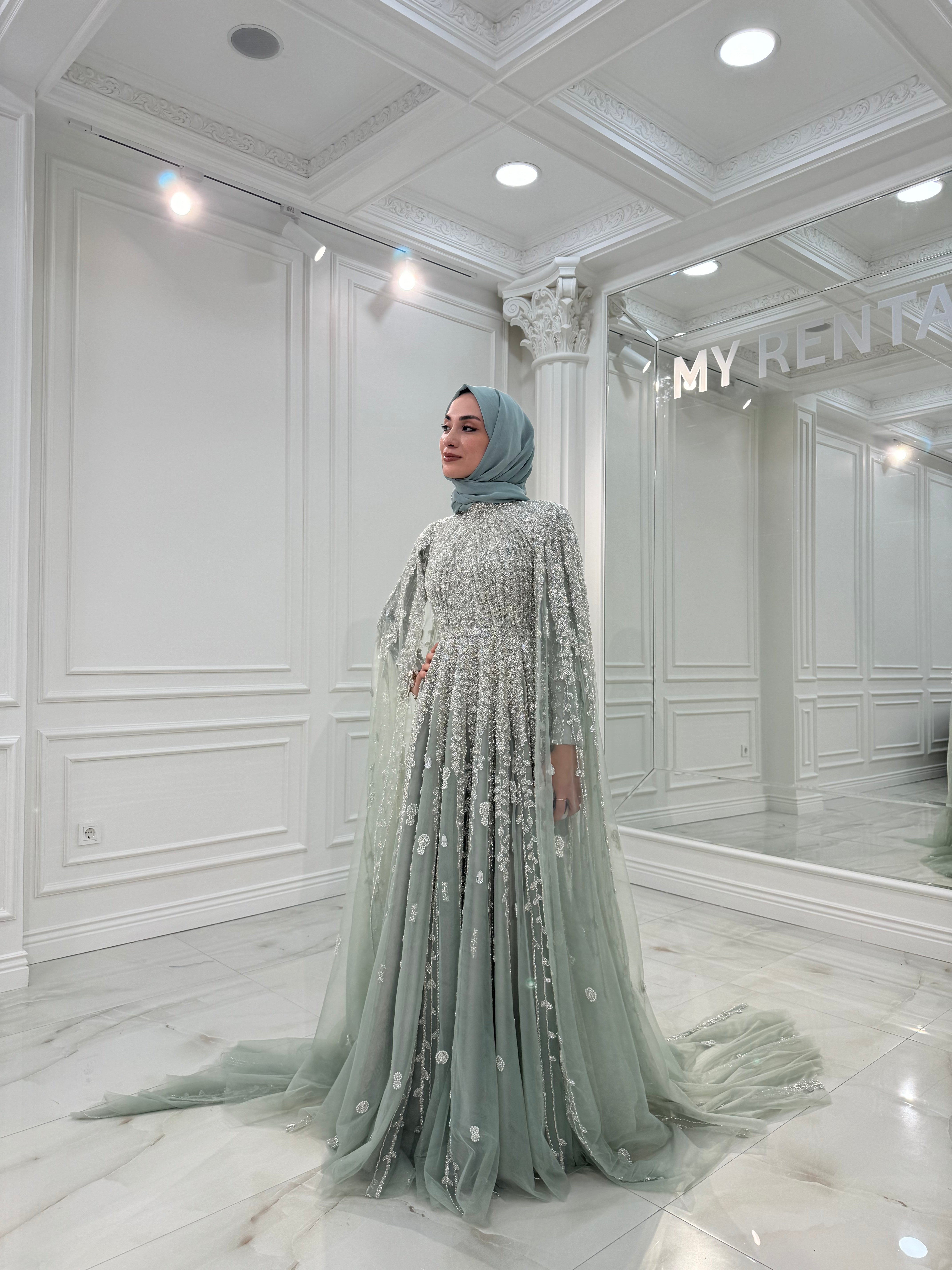 Bella Mint Pelerinli Elbise - MyRentalDress