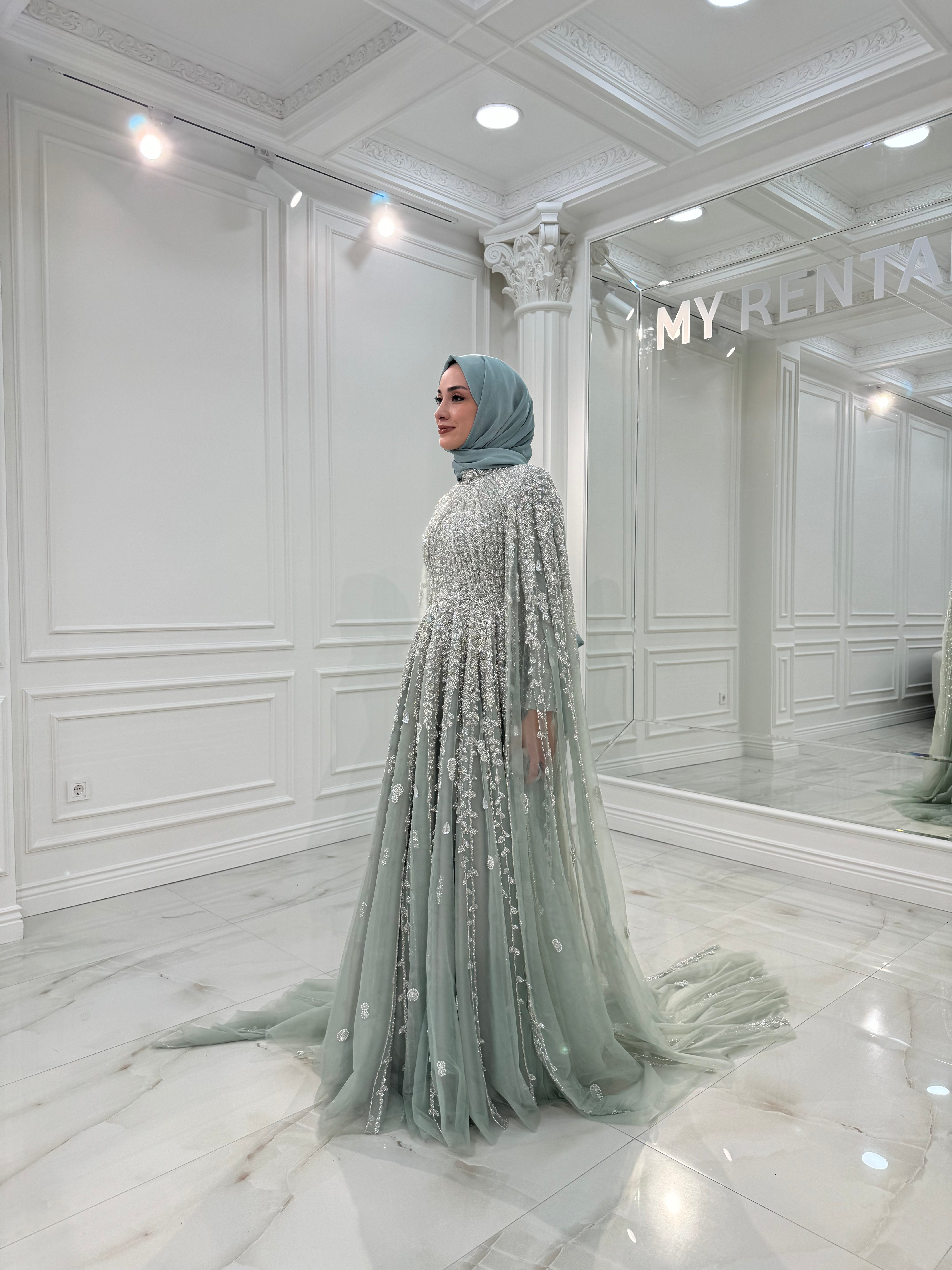 Bella Mint Pelerinli Elbise - MyRentalDress
