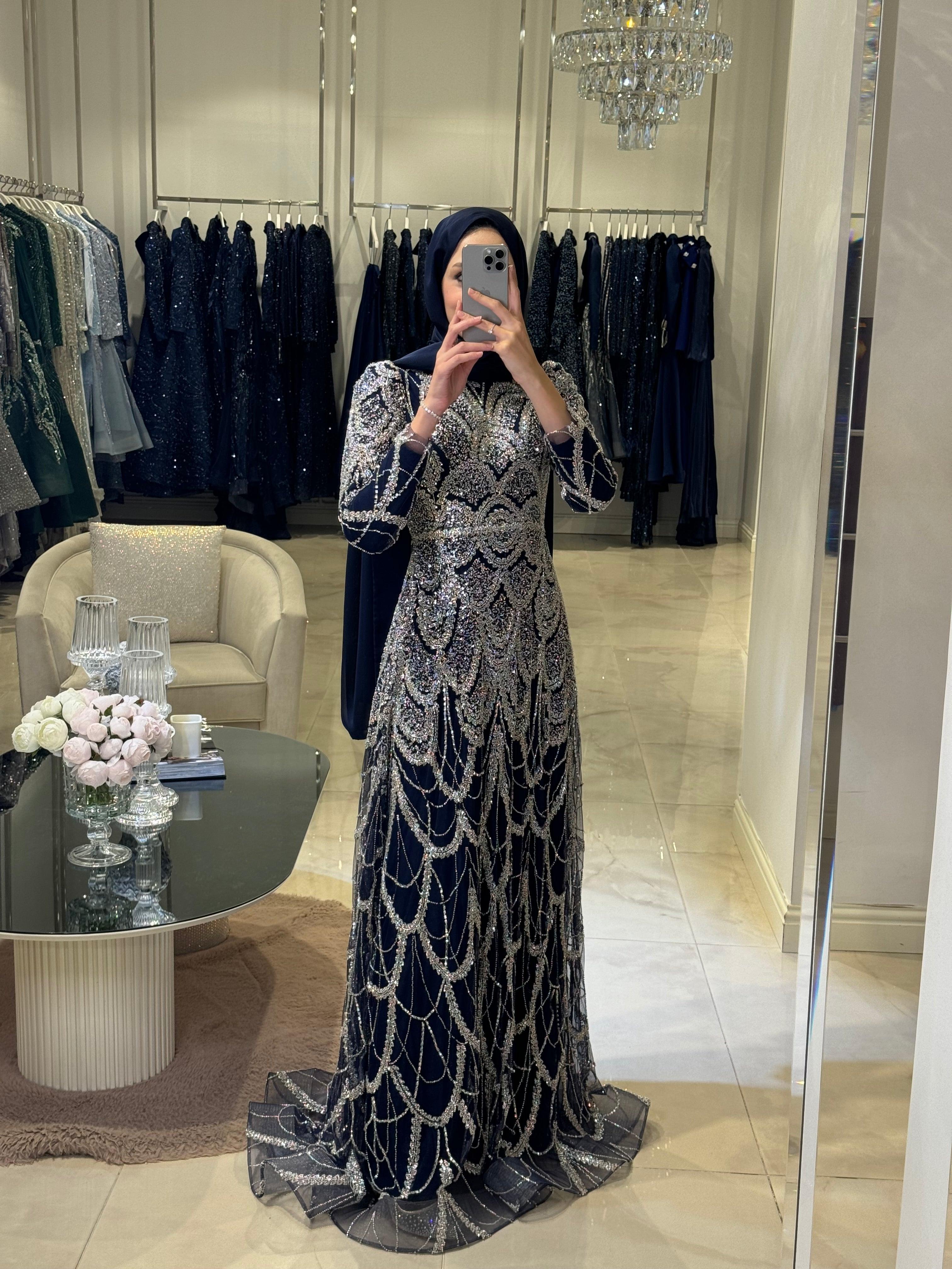 Alberta Lacivert İşlemeli Elbise - MyRentalDress