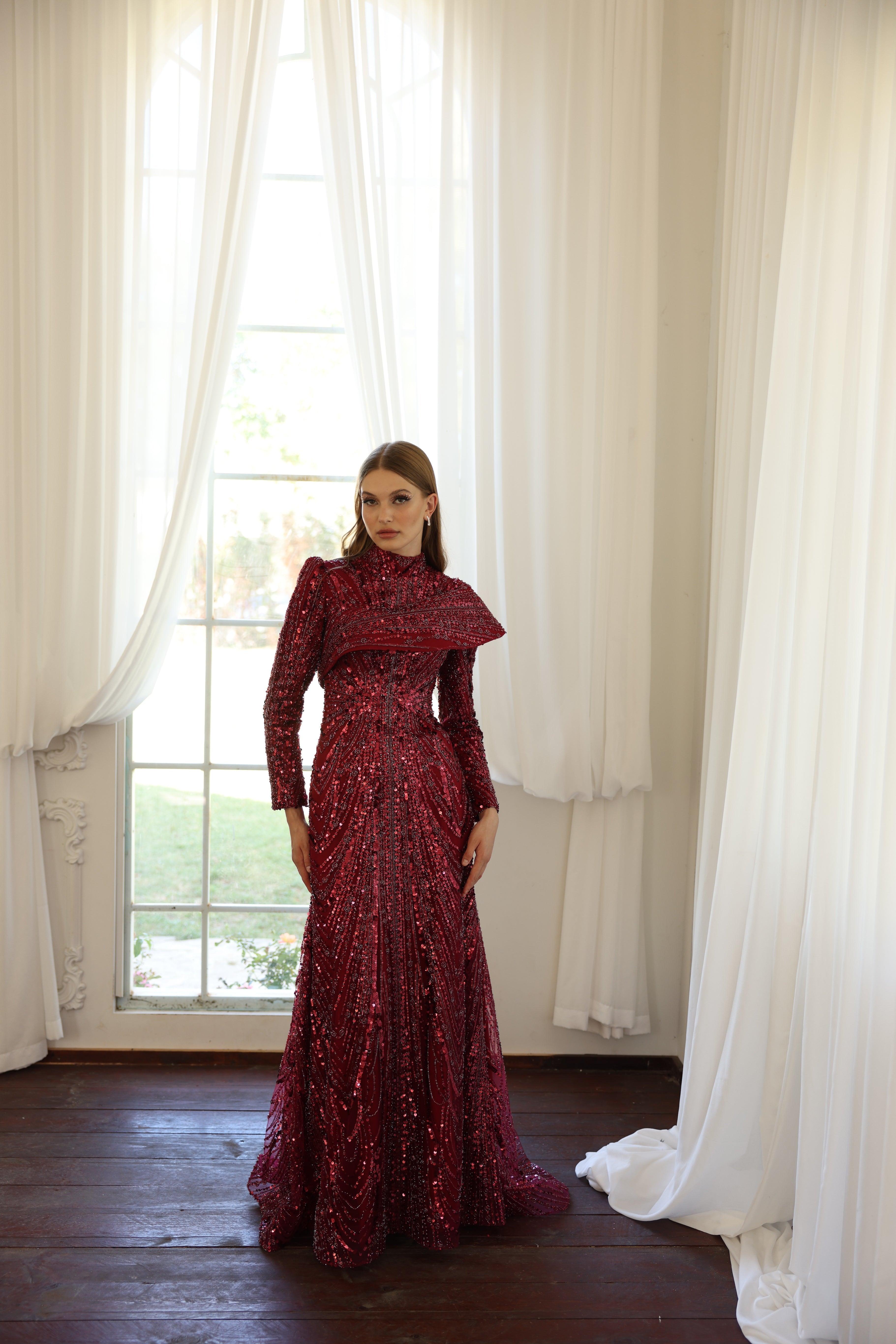 Avin Bordo Kuyruklu Elbise - MyRentalDress
