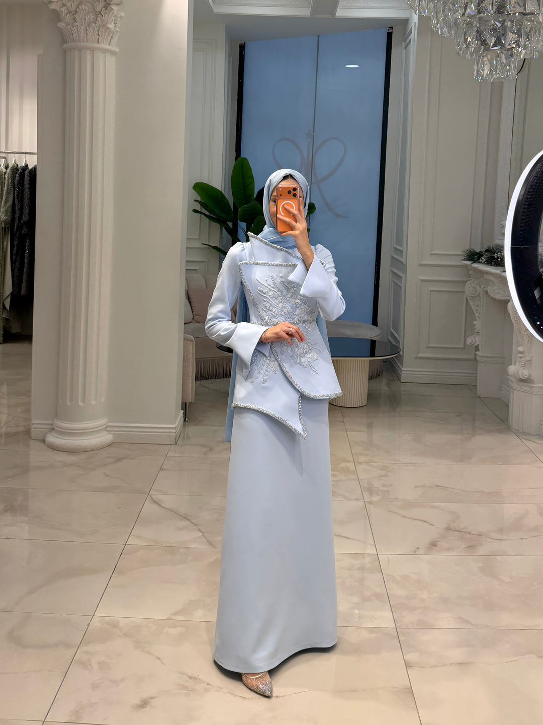 Raya Mavi İşlemeli Elbise
