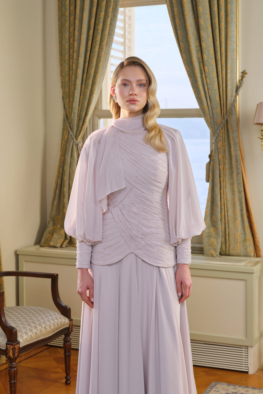 Fancy Bej Drapeli Elbise