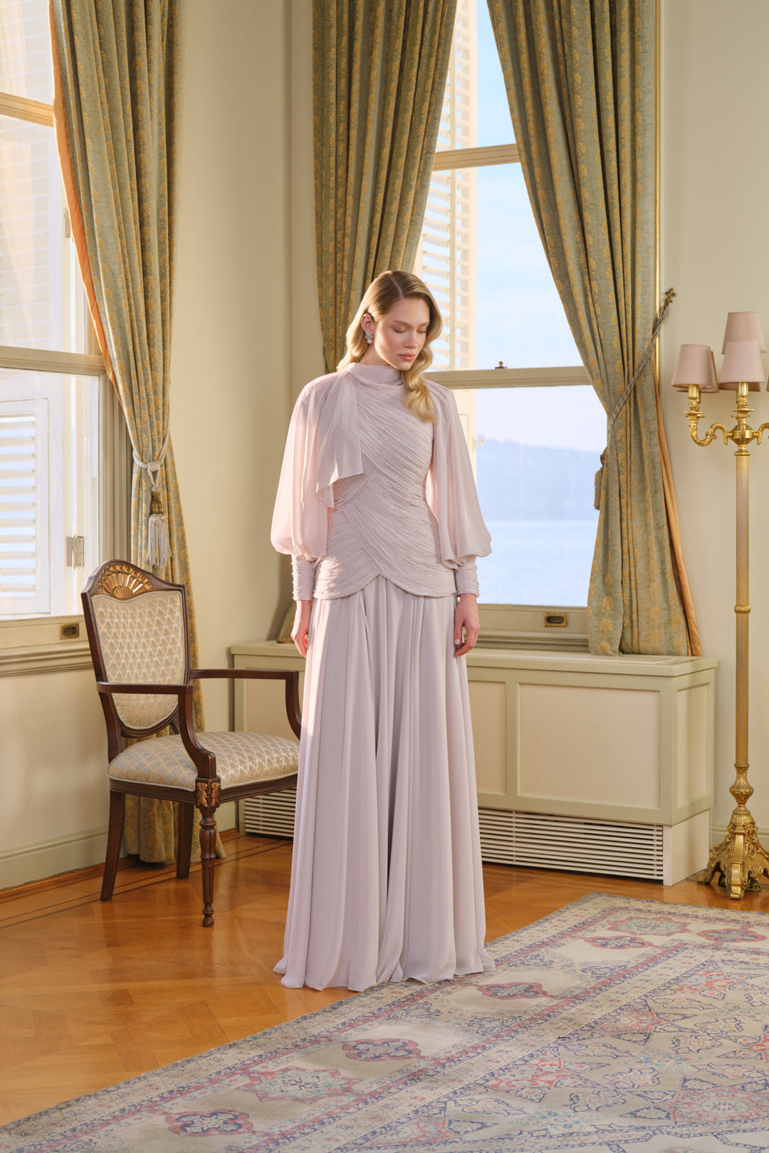 Fancy Bej Drapeli Elbise