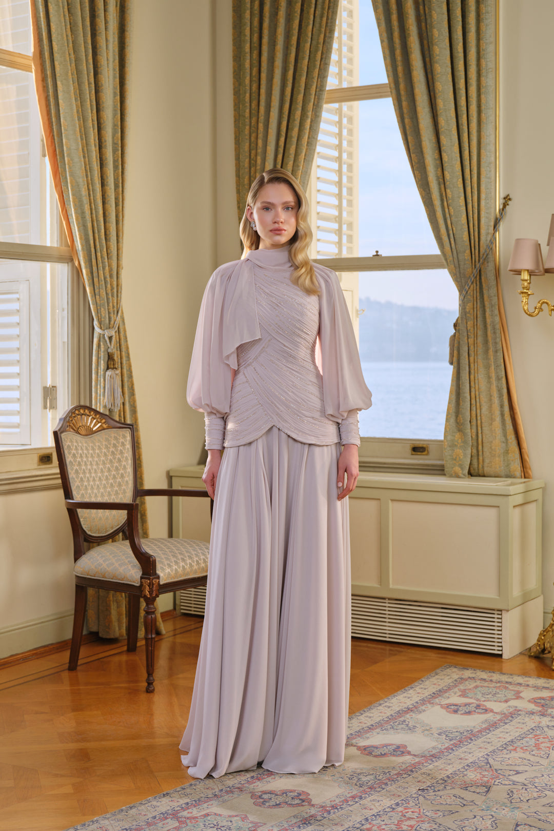 Fancy Bej Drapeli Elbise