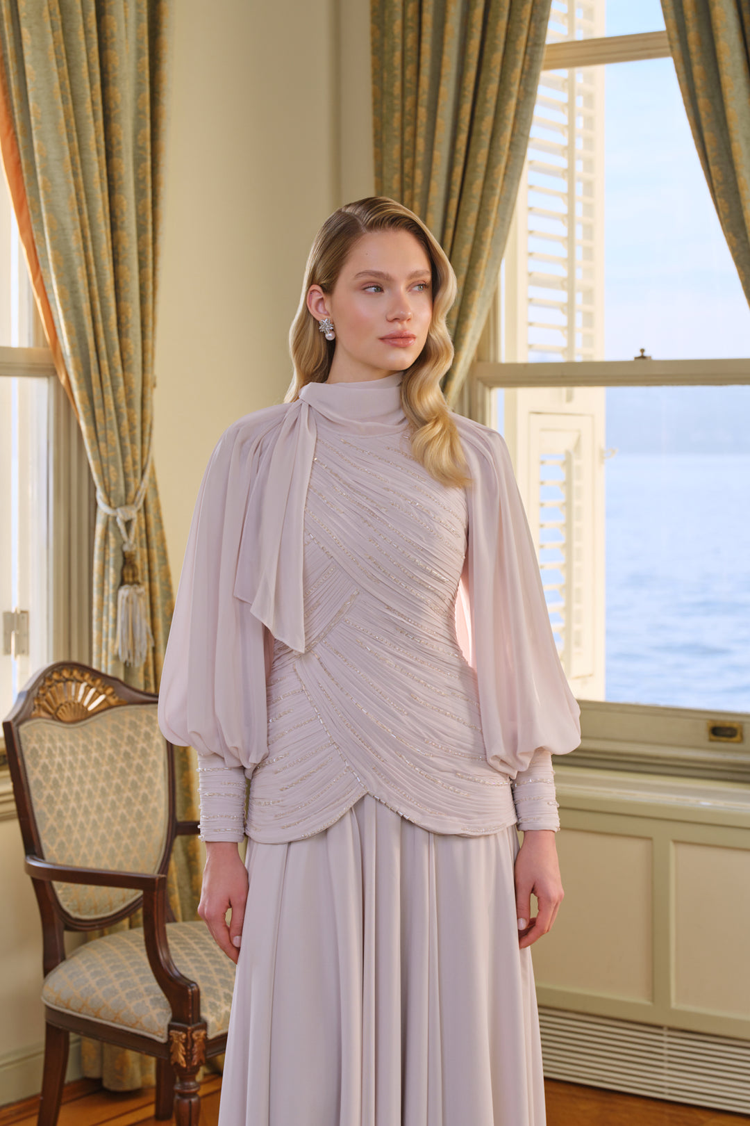 Fancy Bej Drapeli Elbise