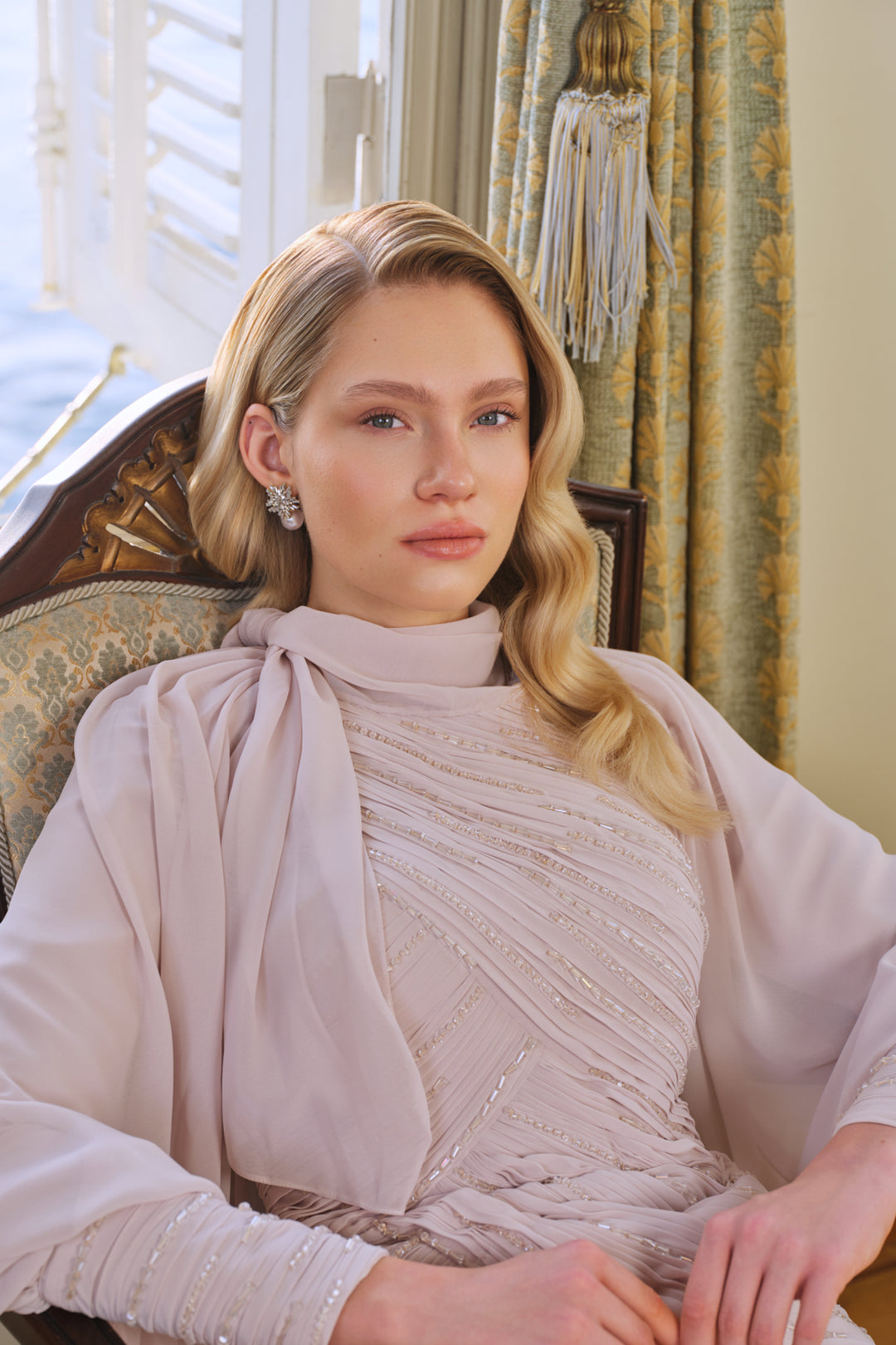 Fancy Bej Drapeli Elbise